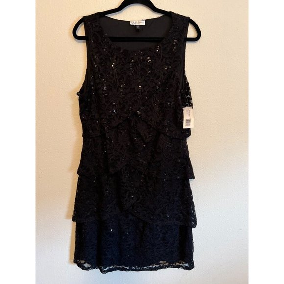 Neiman Marcus Dress 16 Stretch Lace Sequin Tiered Party Wedding Cruise NWT - Picture 4 of 11